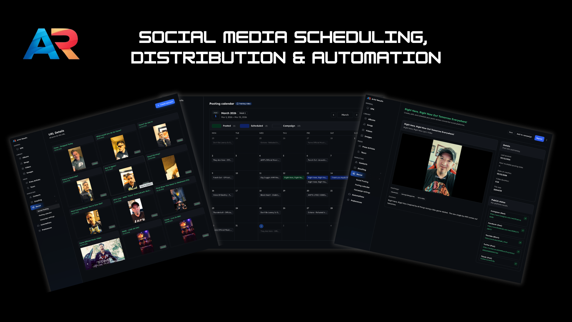 Social media scheduling and distribution dashboard