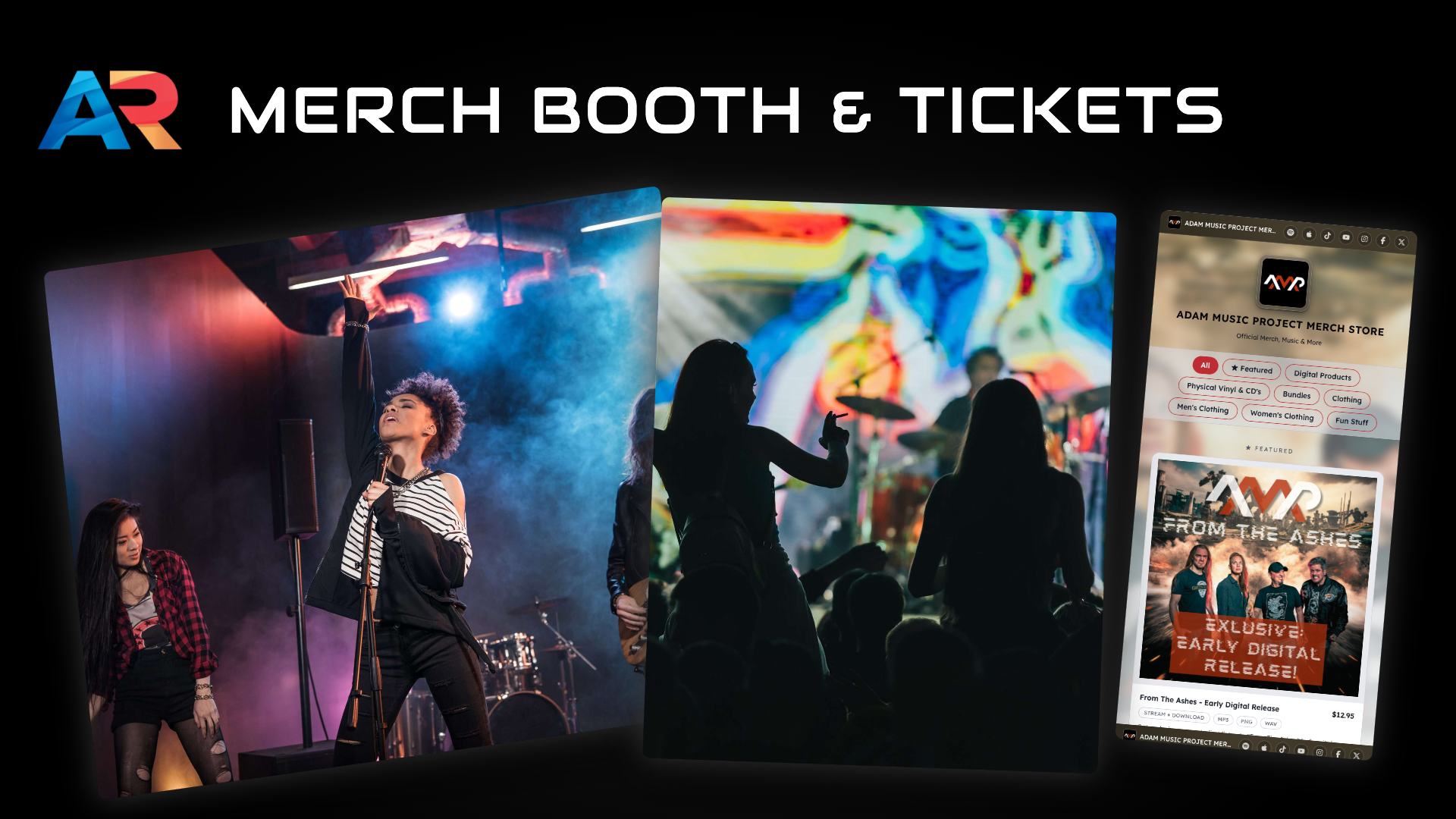 Merch booth and ticket check-in for musicians