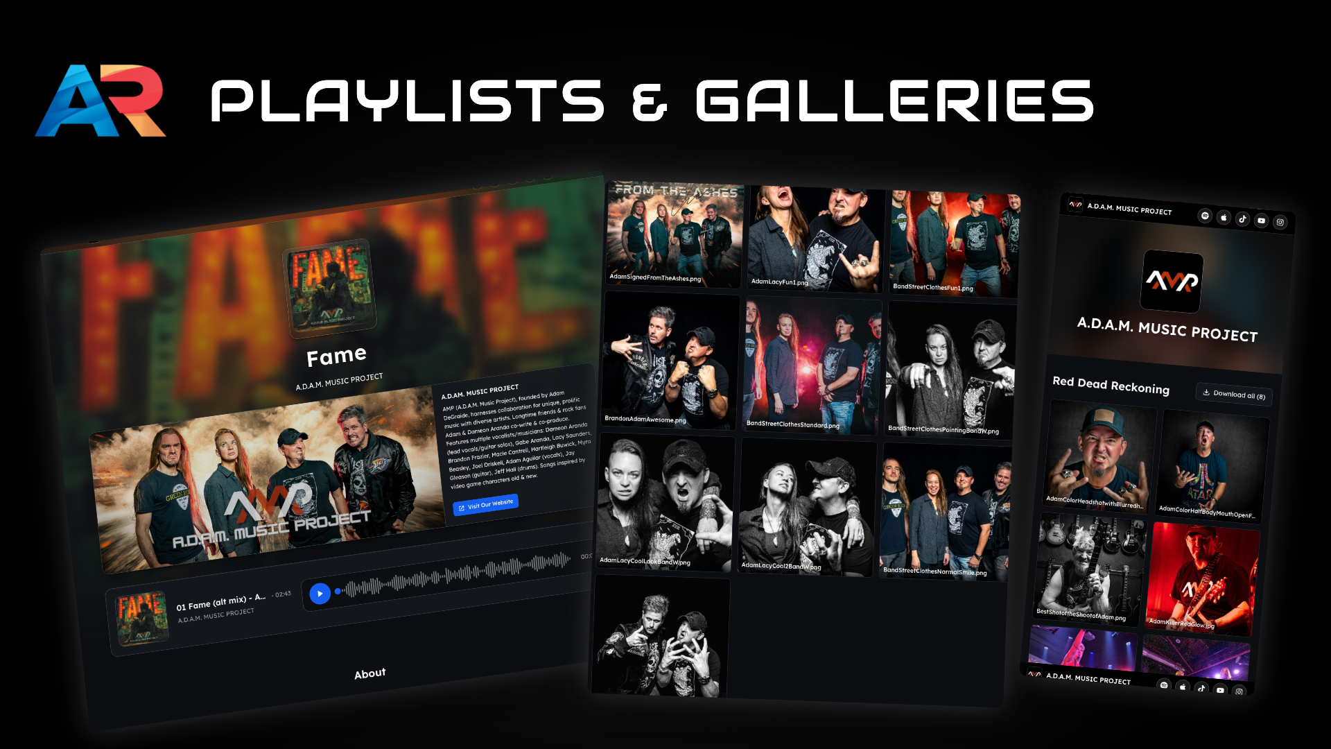 Music playlists and photo galleries shared from Artist Results